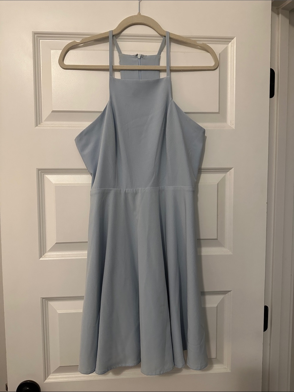 Lulu's Pale Blue Halter A-Line Mini Dress